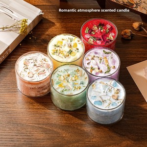 LANJO Bougie artisanale en cire de palme parfumée à la lavande en forme de tasse, avec huiles essentielles naturelles, cire de soja cristallisée et <span class=keywords><strong>fleurs</strong></span> séchées - Product Image 3