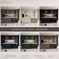 Meubles de cuisine modulaires modernes - Design en bois écologique ignifuge, options de finition en stratifié/verre/acrylique, charnières et robinets en MDF