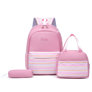 Large Capacity Three-Piece Set Ethnic Striped <b>Backpack</b> Female Students Waterproof Cartoon Literary Combination Fresh New Design - Product Image 5