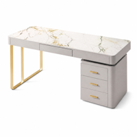 Bureau de direction moderne en MDF E1 avec plateau en pierre frittée et trois tiroirs à poignées pour bureau à domicile et mobilier commercial