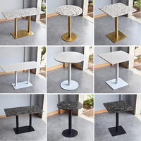 Ensemble de table à manger ronde en terrazzo avec chaises en cuir PU pour l'extérieur, hôtel, restaurant, mobilier
