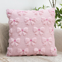 Housse de coussin rose avec nœud, motif cœur jacquard en peluche pour la Saint-Valentin, vente en gros pour canapé et décoration de chambre