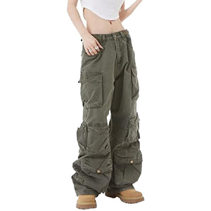 Wholesale Price Women's Baggy Cargo Pants Y2K Clothing Multi-Pocket Wide Leg Jeans Fairy Grunge <strong>Clothes</strong> Alt <strong>Emo</strong> Streetwear - Product Image 3
