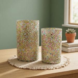 Handmade Round <b>Glass</b> <b>Candlestick</b> <b>Holder</b> with Lid Heat Resistant High Quality Mosaic Lantern for Home Christmas Decor - Product Image 3