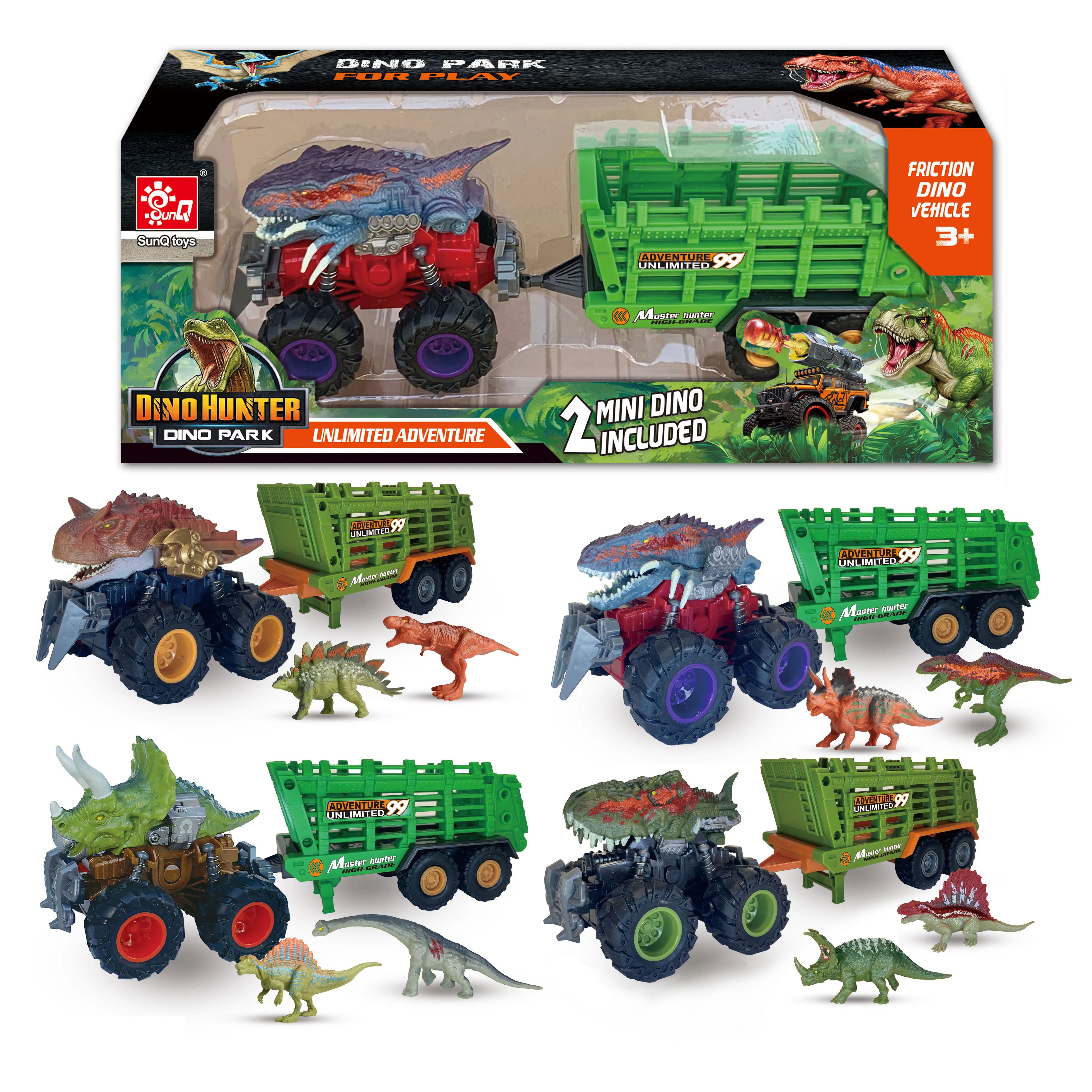SunQ Factory Wholesale Dino Monster Jam Truck Toy Car New Big Dinosaur Truck With 2Pcs Dinosaur Toys