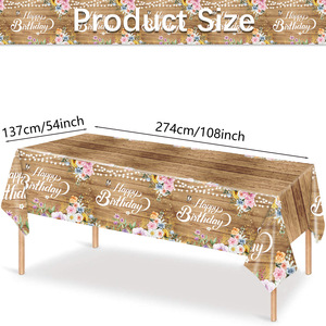 Happy Birthday Floral Wood Grain <b>Tablecloth</b> <b>Rectangle</b> Plastic Party Table Decor Birthday Decoration 1 Pcs - Product Image 2