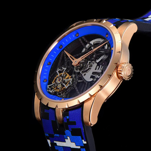 Premium Grade <b>Rose</b> Gold Skeleton Waterproof Blue Camo Luminous Flying Tourbillon High-End Precision Men Manual Mechanical Watch - Product Image 2
