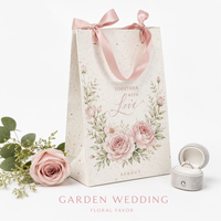 Sac fourre-tout de mariage sur le thème du jardin, sac à dragées floral en gros, sac de mariage en papier grainé avec poignée en ruban de satin, sac fourre-tout de mariage sur le thème du jardin