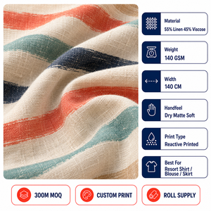 Tissu en rayonne et <span class=keywords><strong>lin</strong></span>, mélange <span class=keywords><strong>lin</strong></span>-viscose, tissé flammé, imprimé sur mesure, léger et respirant, chemise de villégiature pour femme, vente en gros - Product Image 2