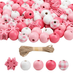 Pink Snowflake Wooden <b>Bead</b> <b>Set</b> 75pcs With 10m Hemp Rope For Christmas Tree Decoration Craft Diy Ornaments - Product Image 3