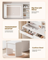 Ensemble blanc de 39,4 pouces avec bureau en verre, bande lumineuse RGB, miroir LED intelligent, station de charge, coiffeuse