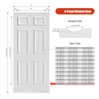 Portes intérieures modernes à ouverture latérale en MDF, à âme alvéolaire, pré-encadrées, à 6 panneaux, apprêtées blanches, pour appartement et chambre à coucher