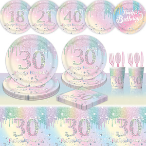 Artículos para Fiesta de Cumpleaños Macaron, Platos, Vasos, Servilletas y Juego de Vajilla para Celebración de 18, 21, 30 y 40 Años - Product Image 3