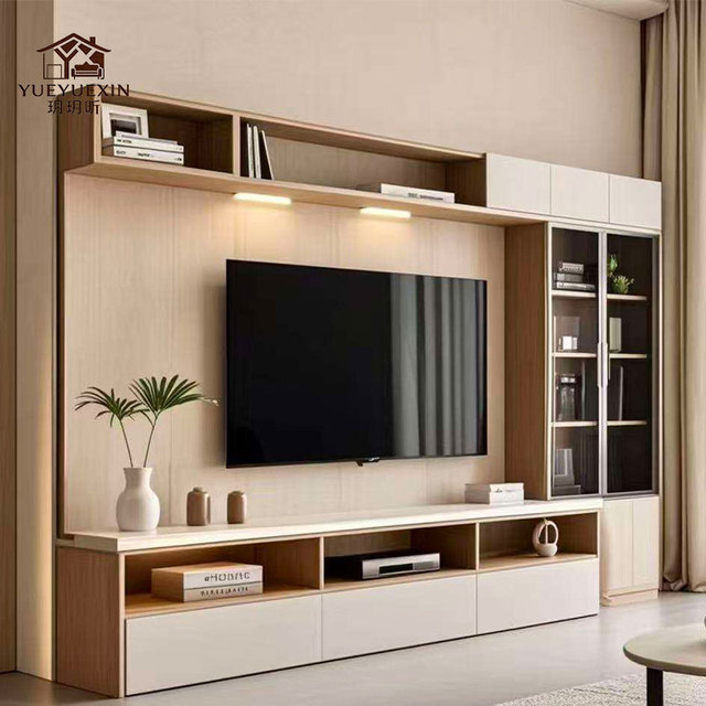 Wood Tv Stand Cabinet With Open Shelves Modern Tv Storage Unit With Led Light Customizable Tv Rack for Living Room Furniture