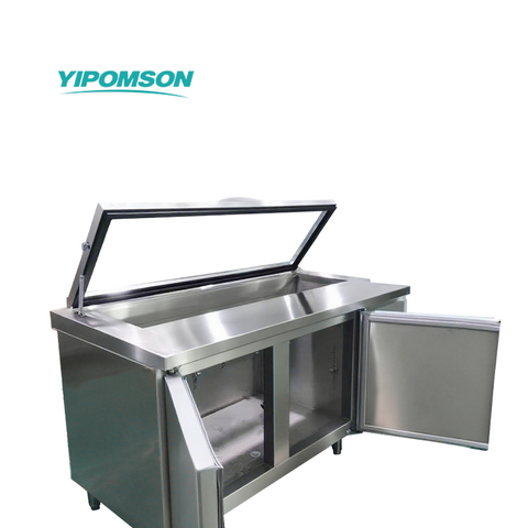 Salad Prep Table Refrigerator with Glass Shield Commercial Stainless Steel Sandwich Fridge Worktop