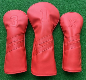 Housse <span class=keywords><strong>de</strong></span> tête <span class=keywords><strong>de</strong></span> club <span class=keywords><strong>de</strong></span> golf en cuir PU rouge pour Driver, Fairway, Hybride – Prix d'usine – Ensemble <span class=keywords><strong>de</strong></span> housses <span class=keywords><strong>de</strong></span> golf personnalisables OEM - Product Image 3