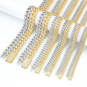 สร้อยคอเงินแท้ 925 ชุบทองคำขาว/ทองเหลือง ประดับเพชรโมอิสซาไนต์ แบบ Cuban Link ขนาด 8-20 มม. ขายส่งจำนวนมาก เหมาะสำหรับเป็นของขวัญ - Product Image 2