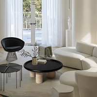 Table basse moderne minimaliste en bois massif avec trois pieds, socle en travertin beige et en pierre calcaire, meubles de maison
