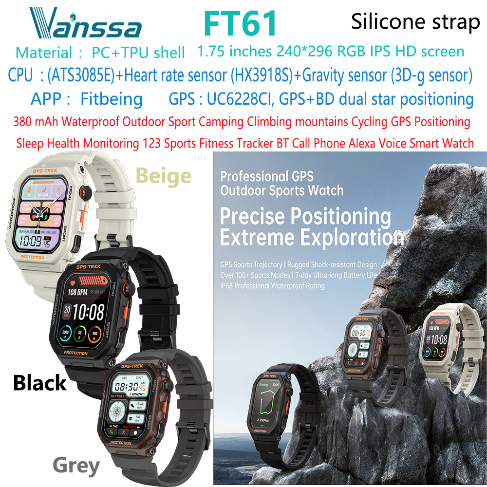 FT61-reloj inteligente deportivo GPS resistente al agua para exteriores