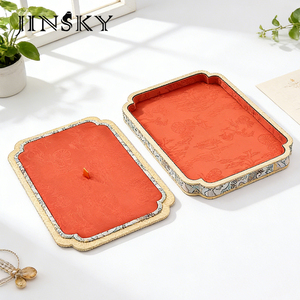 Jinsky Palace Lidded Jewelry Tray Silk Jacquard Fabric Jewelry Organizer Dustproof Display Tray for <b>Ring</b> Bracelet <b>Necklace</b> - Product Image 3