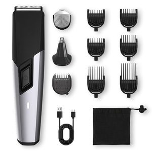Juego de recortador de barba 3 en 1 para hombres con recortador de vello nasal y accesorios de aseo, cuchilla de metal, carga USB, color plateado - Product Image 1
