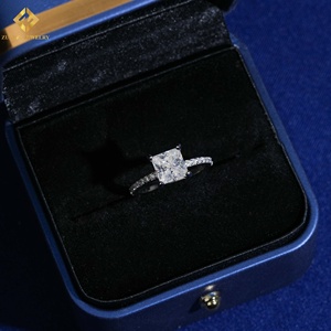 High Quality Princess Cut Moissanite Engagement <b>Ring</b> 925 <b>Silver</b> Rhodium Plated Pave Setting Classic Women's <b>Emerald</b> Cut Band - Product Image 3