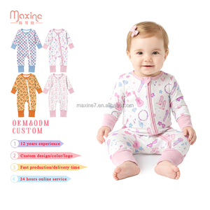 Pyjama bébé en bambou, barboteuse bébé avec fermeture éclair bidirectionnelle, combinaison de nuit rose imprimée pour bébé fille, grenouillère nouveau-né à manches longues <span class=keywords><strong>sans</strong></span> pieds - Product Image 1