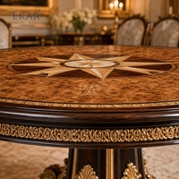Mesa de Comedor Redonda Empire Compass-Rose |   Madera de Burl Clásica Francesa de Lujo &amp;   Mesa con Pedestal Dorado - EKAR