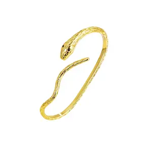 批发定制黄铜时尚饰品18k镀金锆石创意独特设计蛇形开口手镯女男