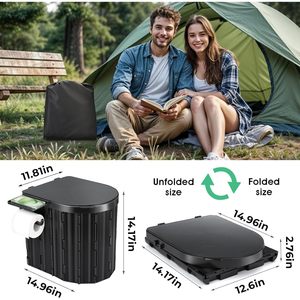 Premium compatto pieghevole WC con coperchio e supporto di carta portatile campeggio vasino per adulti per i viaggi - Product Image 1
