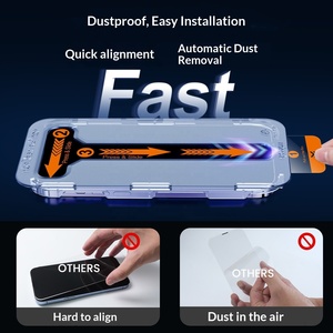 Protector <span class=keywords><strong>de</strong></span> Pantalla <span class=keywords><strong>de</strong></span> Vidrio Templado <span class=keywords><strong>de</strong></span> Aluminio <span class=keywords><strong>de</strong></span> Alta Calidad <span class=keywords><strong>de</strong></span> 0.3mm con Bandeja para Eliminar el Polvo para iPhone 17 16 15, Anti-Aceite, Sin Burbujas, Cobertura Total - Product Image 4