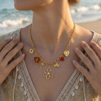 Collier Bohème Femme avec Breloque Fleur Coquillage, Faible MOQ, Plaqué Or 18K, Acier Inoxydable Anti-ternissement, Bijoux Perles Pierres Naturelles, Cadeau