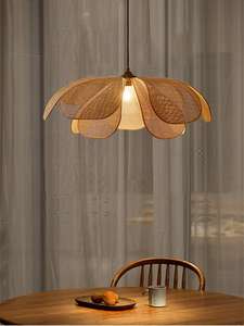 Lampadario a forma di fiore tessuto a mano a forma di palma con paralume in Rattan lampade a sospensione da soffitto Wabi Sabi - Product Image 5