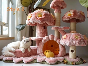 Dễ Thương Màu Hồng Giường Vật Nuôi Nấm Mèo Cây Tháp Căn hộ Hoa Nhà Thiết Kế Với Cao Cấp Sang Trọng Và Salu Bài Viết Mèo Đồ Nội Thất - Product Image 2