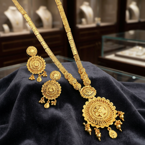 Wholesale 14K 18K 24K Micro Gold Plated Brass <b>Long</b> Flower Design Women's Wedding Jewelry Set <b>Necklace</b> and Earrings - Product Image 3