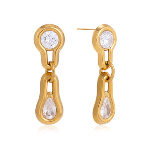 ต่างหูทรงหยดน้ำสแตนเลสประดับเพชรซิร์คอนทรงเรขาคณิตสำหรับงานปาร์ตี้ - Product Image 5