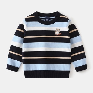 Suéter de Algodón para Niño, Otoño 2024, Diseño a Rayas con Bordado de Oso, Cálido, para Invierno, Manga Larga - Product Image 2