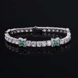 สร้อยข้อมือเทนนิสประดับเพชรซิร์คอน 5 มม. ลายโคลเวอร์ สไตล์ฮิปฮอป สำหรับผู้หญิง เครื่องประดับอเนกประสงค์คุณภาพพรีเมียม แฟชั่นทันสมัย สร้อยคอ Lijing - Product Image 3