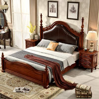 Ensembles de lit de style américain avec cadre en bois rembourré pour la chambre principale Lits antiques en bois massif King Size Classic
