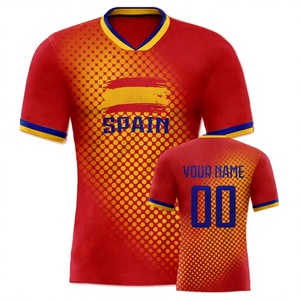 เสื้อฟุตบอลทีมชาติสเปน สีแดงเหลือง แบบสั่งทำพิเศษ ระบายอากาศได้ดี ผลิตจากโพลีเอสเตอร์ สำหรับผู้ใหญ่ทั้งชายและหญิง  รับผลิตแบบ Sublimation Print พร้อมบริการ OEM - Product Image 1