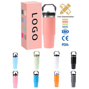 زجاجة ماء حرارية من الفولاذ المقاوم للصدأ سعة 30 أونصة مع غطاء سيارة مخصص ومقبض علوي وقش قابل للطي للتخييم - Product Image 1