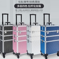 Chariot de maquillage en aluminium 3 en 1, grand coffret de beauté, chariot organisateur de cosmétiques, boîte, sac, salon de coiffure, art des ongles