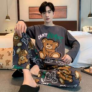 Dış ticaret sıcak satış ilkbahar ve sonbahar rahat erkek pijama uzun kollu ve gevşek Fit spor giyim seti - Product Image 5