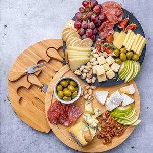 Plateau de service rond pour pique-nique en bambou avec plateau à fromage, ensemble de couteaux et <span class=keywords><strong>ardoise</strong></span> - Product Image 3