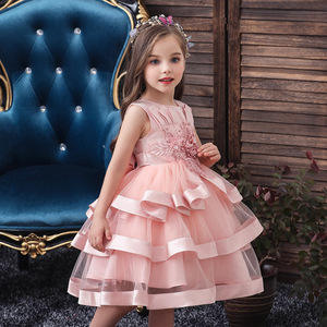 Childrens Princess Dress Pink Multi Layered Tulle A Line Sweetheart Neckline Flower Girl Dress For Wedding Party - Product Image 3