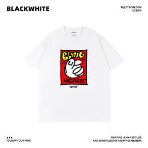 Camiseta blanca con estampado de corazón brillante, unisex, 100% algodón, transpirable, ajuste holgado, Top informal Q70 - Product Image 3