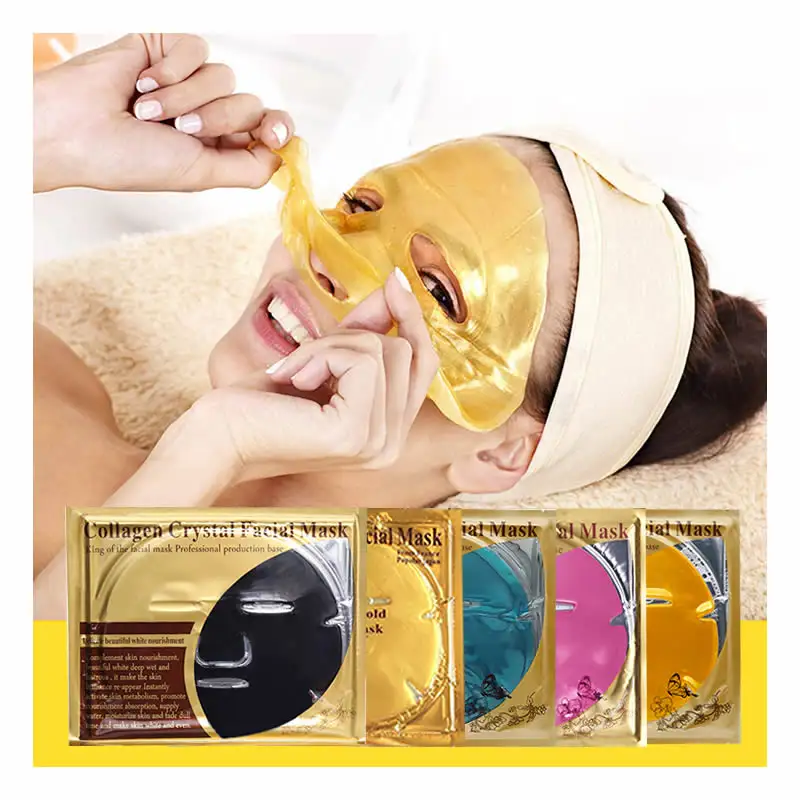 Commercio all'ingrosso Anti invecchiamento oro trasparente nero maschera facciale foglio etichetta privata corea cura della pelle pieno viso dorato collagene maschera idrogel
