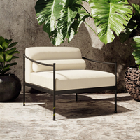 Canapé d'extérieur moderne imperméable avec structure en acier inoxydable et coussin bas en lin, chaise de jardin imprimée en couleur