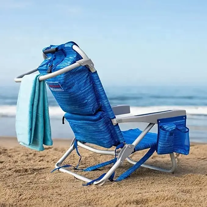 Alüminyum özel baskı katlanabilir Tommy Bahama katlanır 5 pozisyon Recliner plaj kamp sandalyesi şezlong soğutucu çanta ile