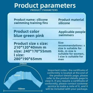 Palmes de natation en silicone pour entraînement de natation en libre, gants palmés, équipement de natation résistant à l'eau, bleu clair, adultes - Product Image 2